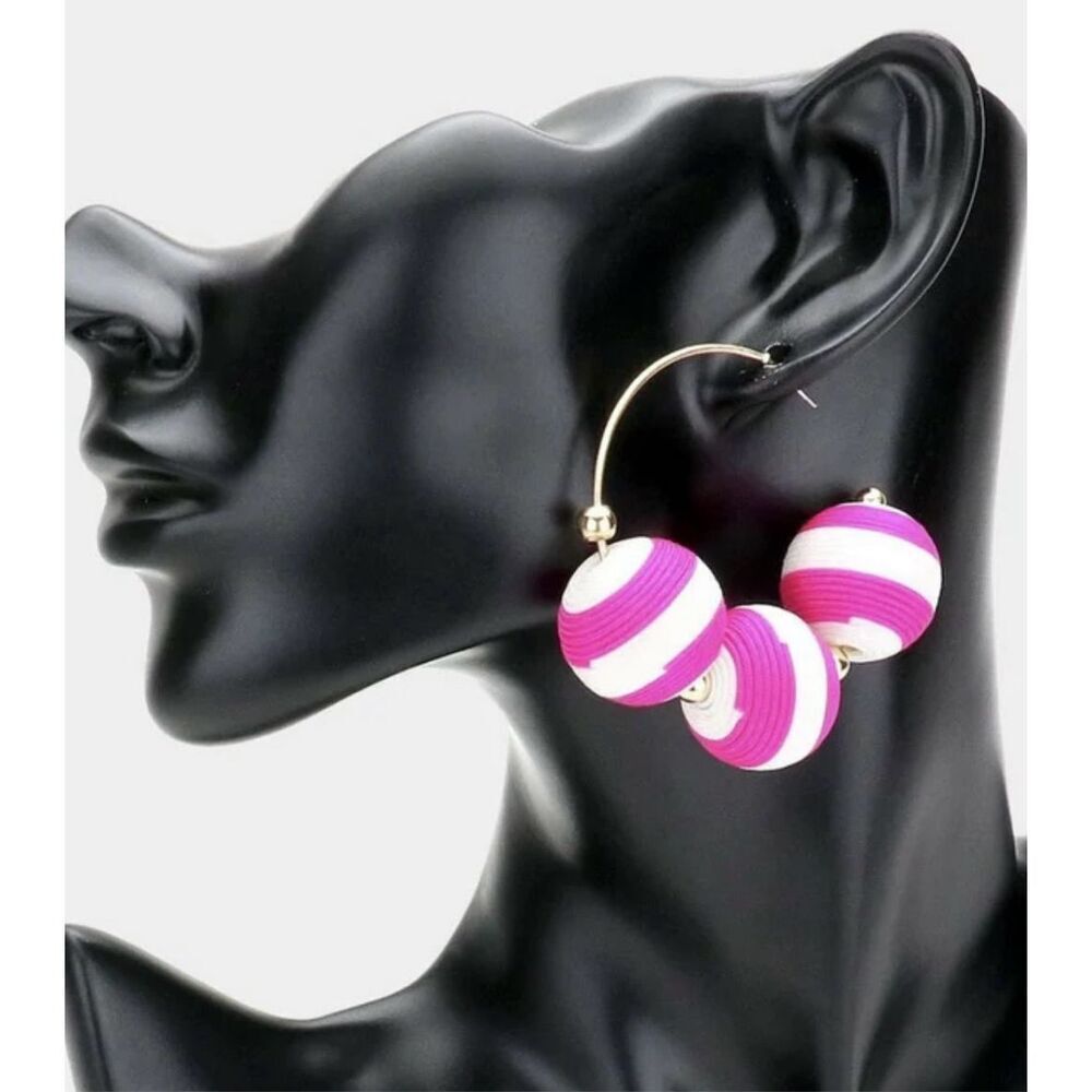 Brand New Womens Barbiecore Pink Colored Ball Cluster Hoop Earrings